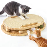 ZOMISIA front view showing complete wooden scratcher and ball tracks for durable play