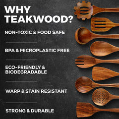 Zulay Kitchen utensils beside a nonstick skillet, prevents scratching