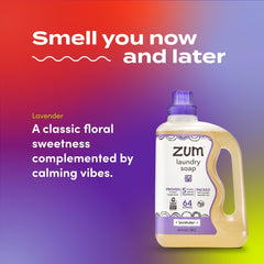 Close-up on Zum label showing scent and ingredient clarity to reassure ingredient-conscious buyers