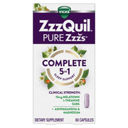 ZzzQuil envase frontal mostrando la fórmula completa y beneficios