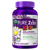 ZzzQuil envase PURE Zzzs Kidz frontal mostrando 72 gomitas y beneficios visibles