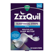 ZzzQuil empaque frontal mostrando 52 tiras para dormir, mejora respiración