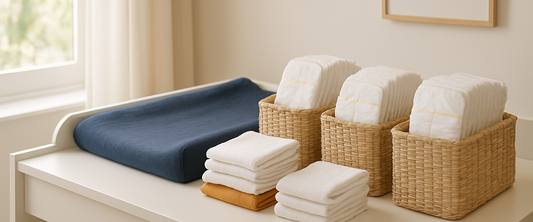 Organised nappy sizes on a changing table — UK nappy size guide