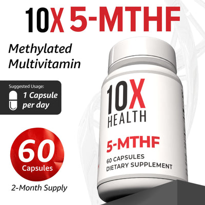 10X Health ingredients panel highlighting 5‑MTHF and nutrient information clearly