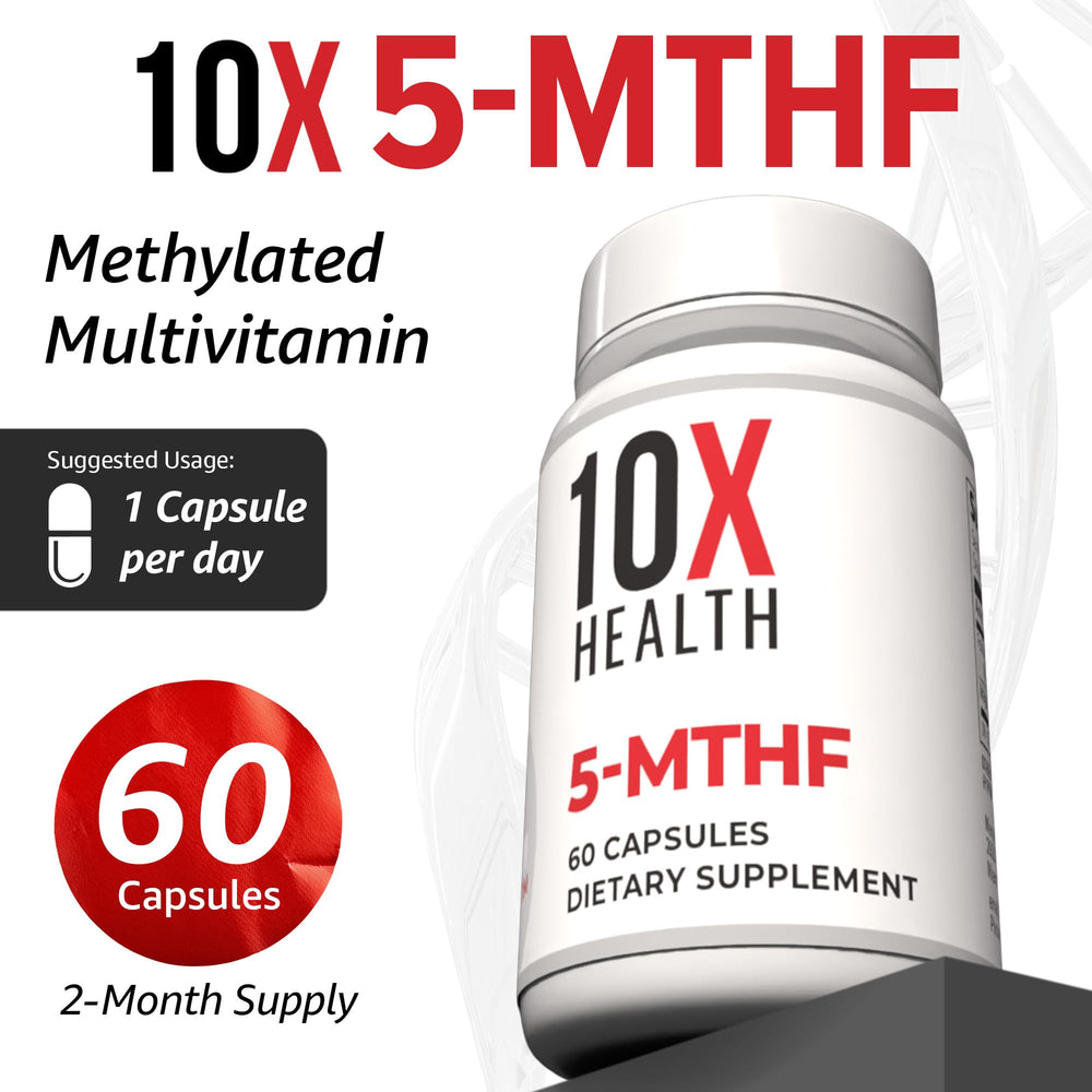 10X Health ingredients panel highlighting 5‑MTHF and nutrient information clearly