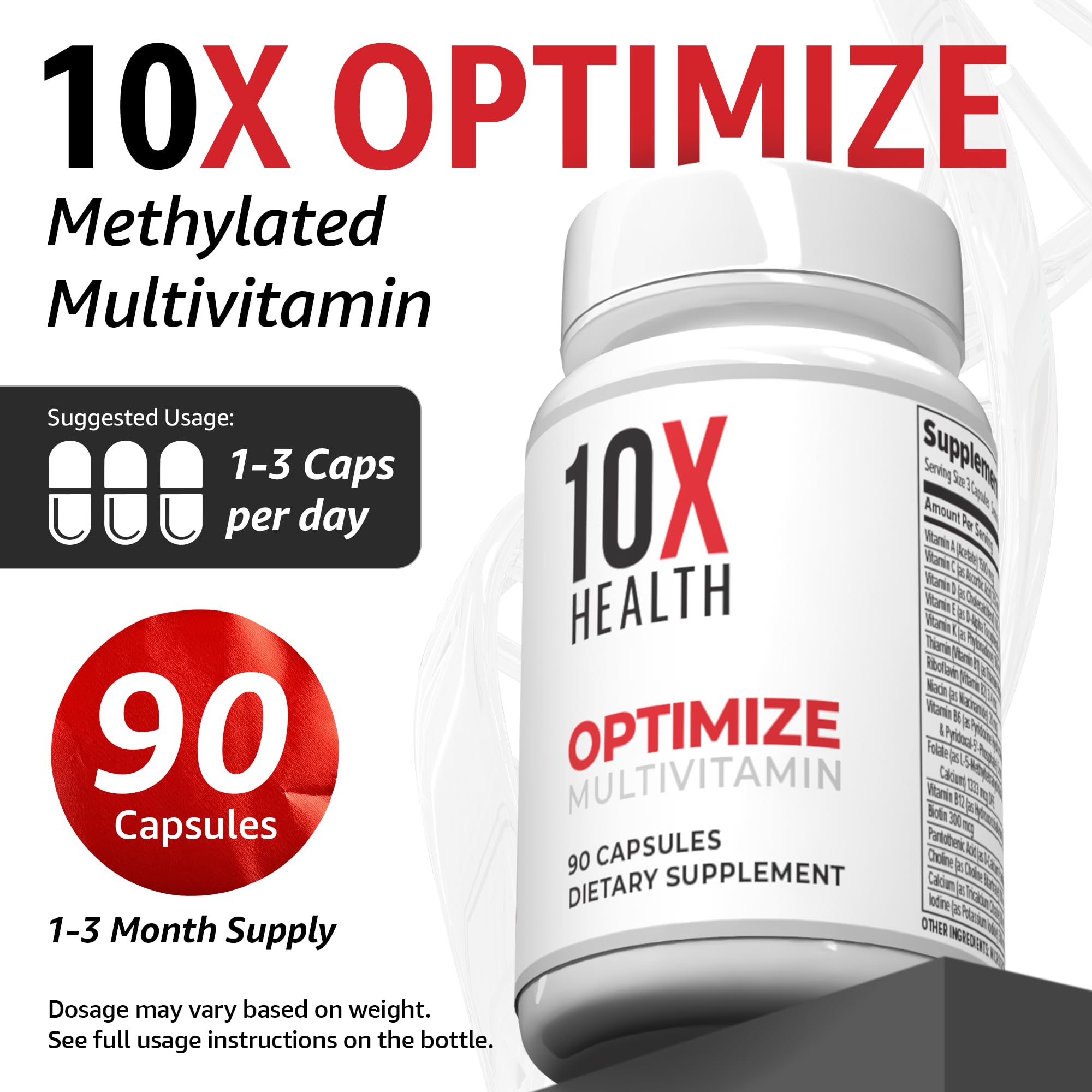 10X Health ingredient panel close view showing methylfolate listing
