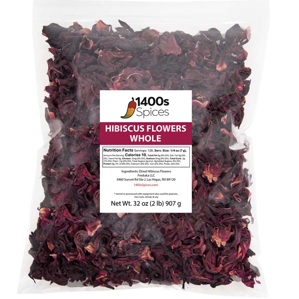 1400S SPICES paquete frontal mostrando 2 lb de flores de hibisco, ideal para comprar a granel