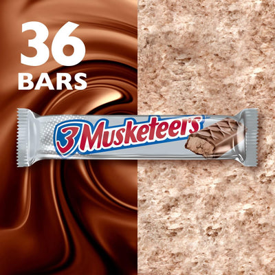 3 Musketeers barra desenvuelta mostrando cobertura de chocolate, apariencia apetitosa