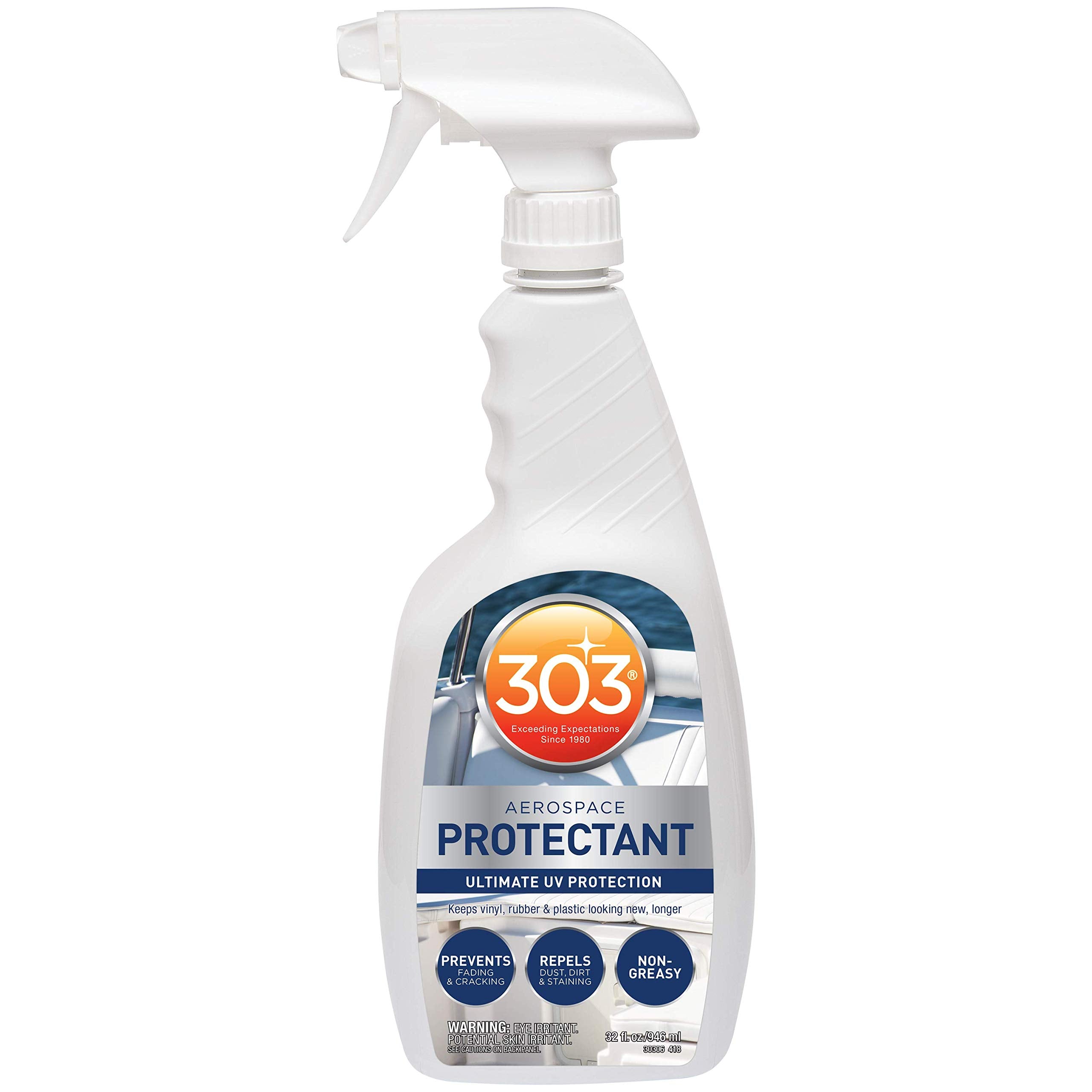 303 Marine frasco frontal mostrando envase 32 oz y beneficio protección UV