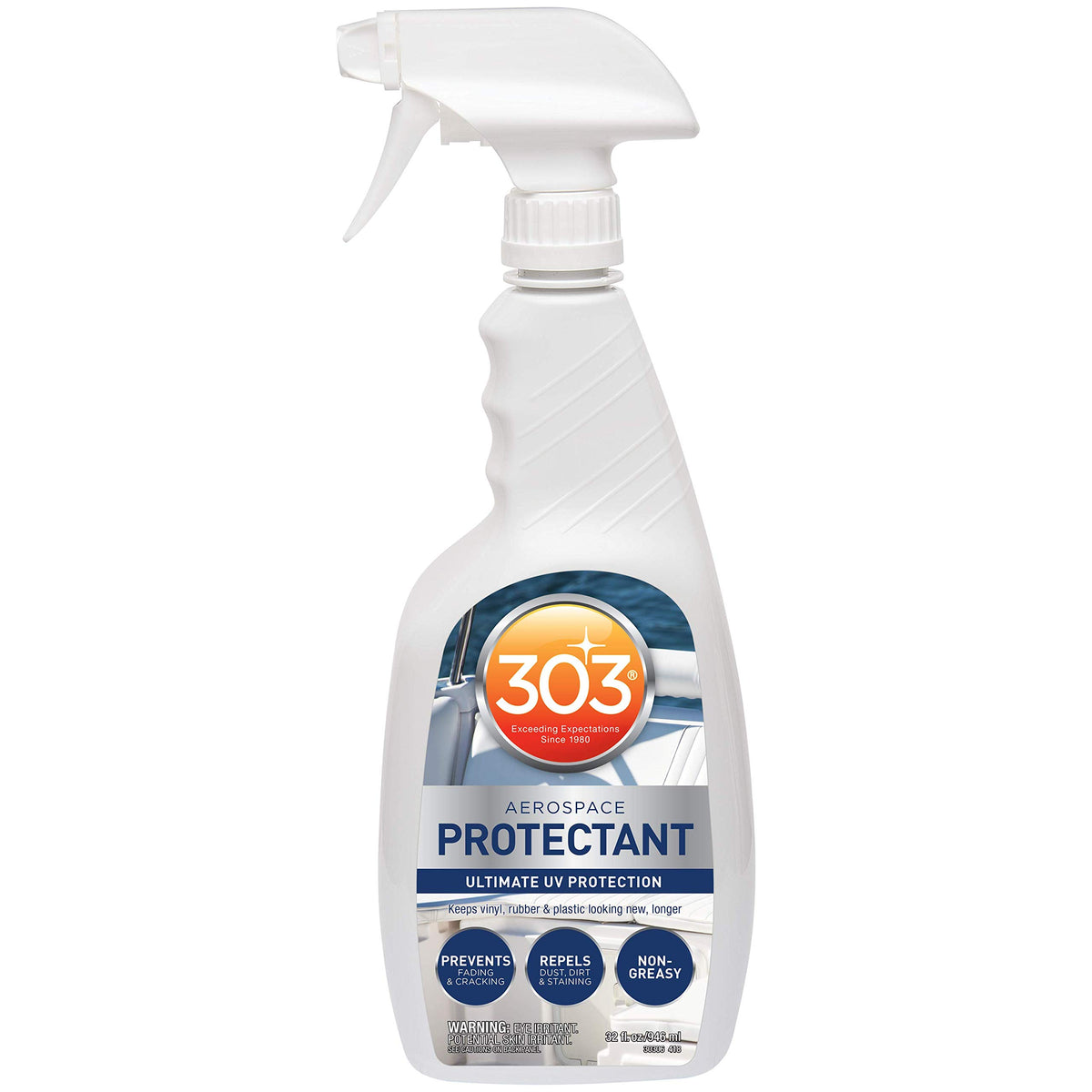 303 Marine frasco frontal mostrando envase 32 oz y beneficio protección UV