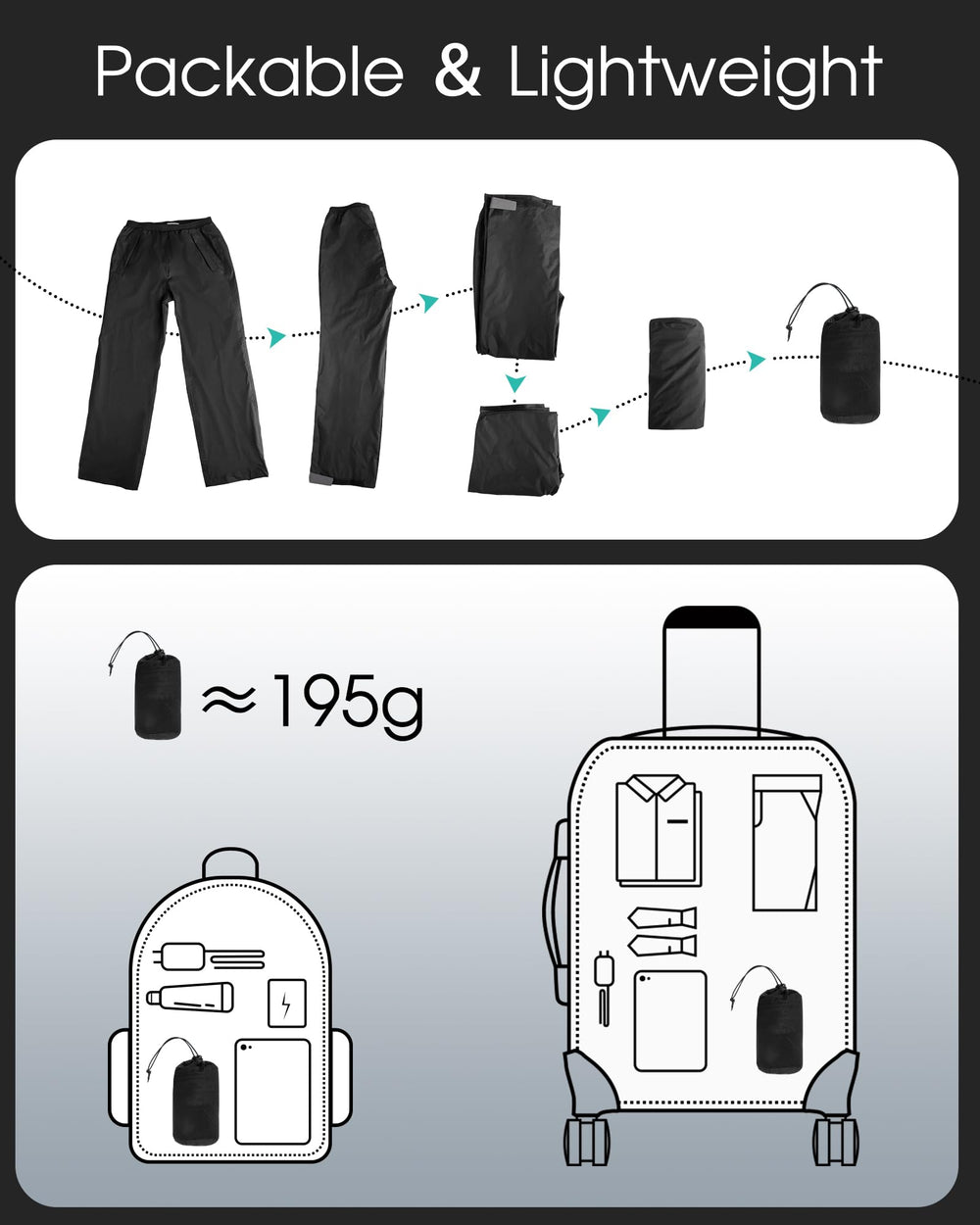 33,000ft pantalones guardados en funda, fácil transporte