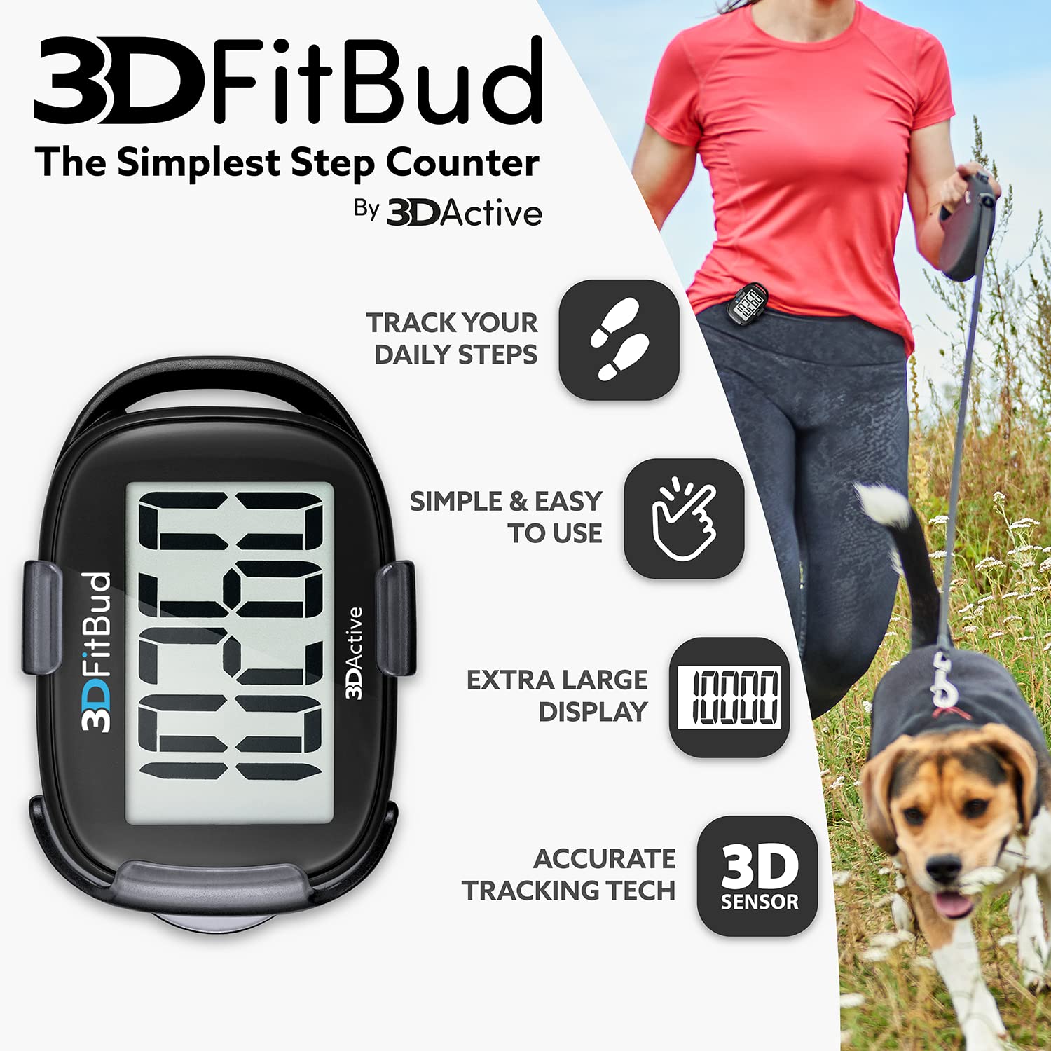 3DActive 3DFitBud pantalla grande con dígitos claros para lectura rápida