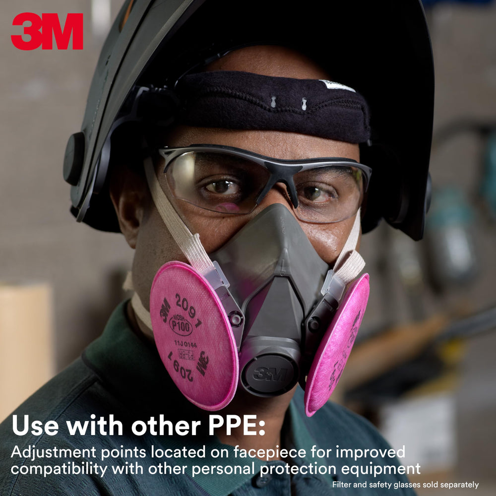 3M 6300 en uso por operario en taller mostrando protección respiratoria