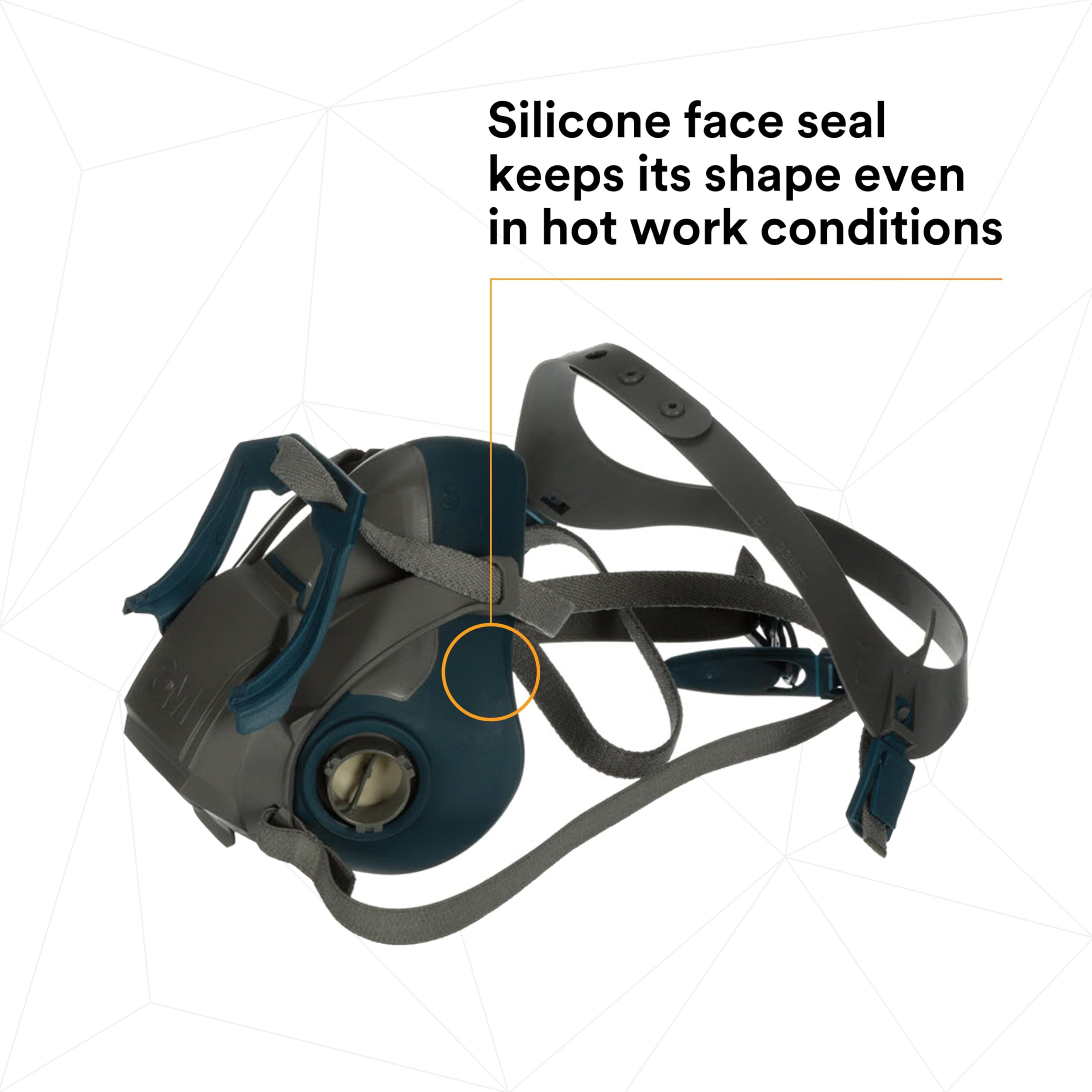 3M 6503QL comparación de tamaño junto a casco para referencia