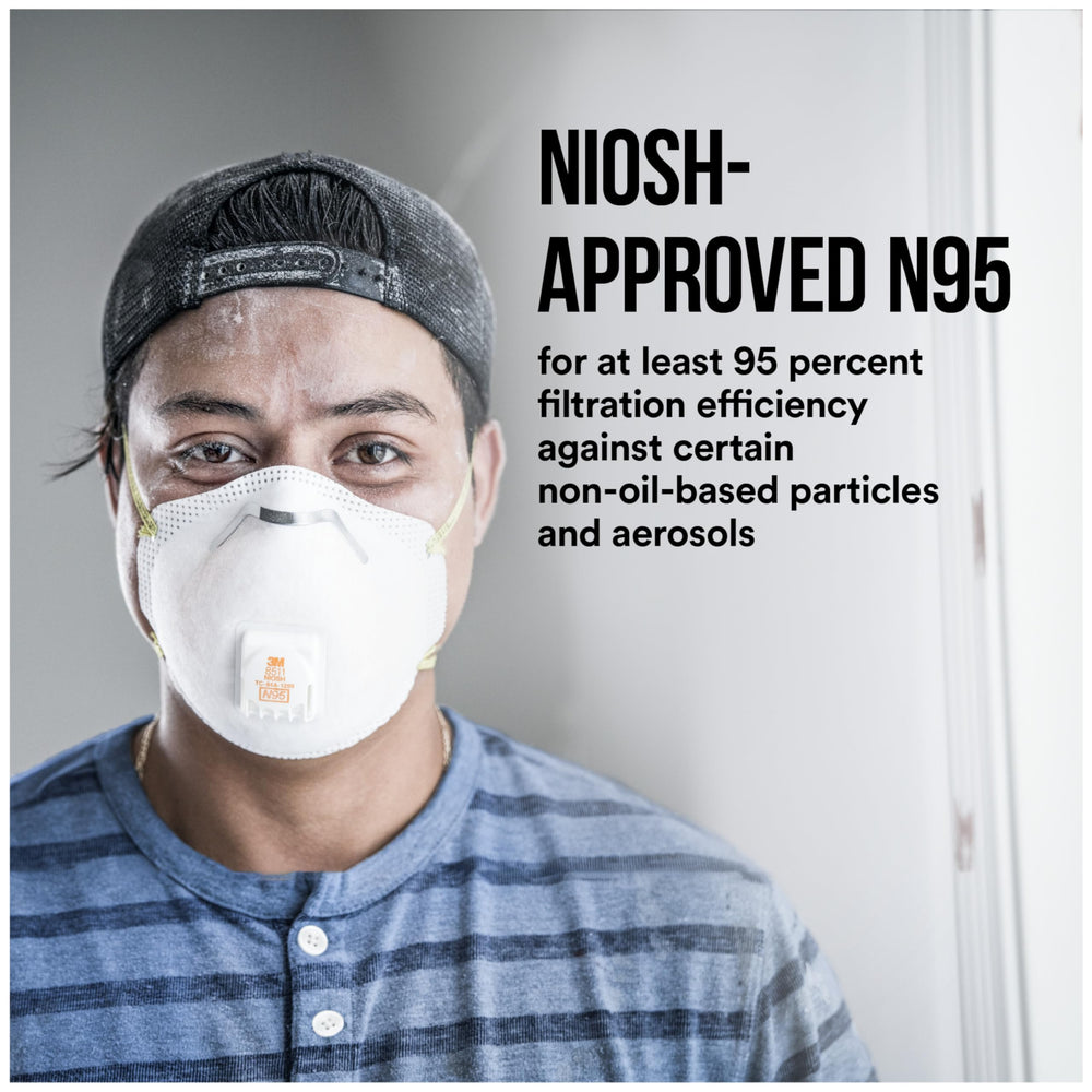 3M mascarilla 8511 usada durante lijado, protección contra polvo visible