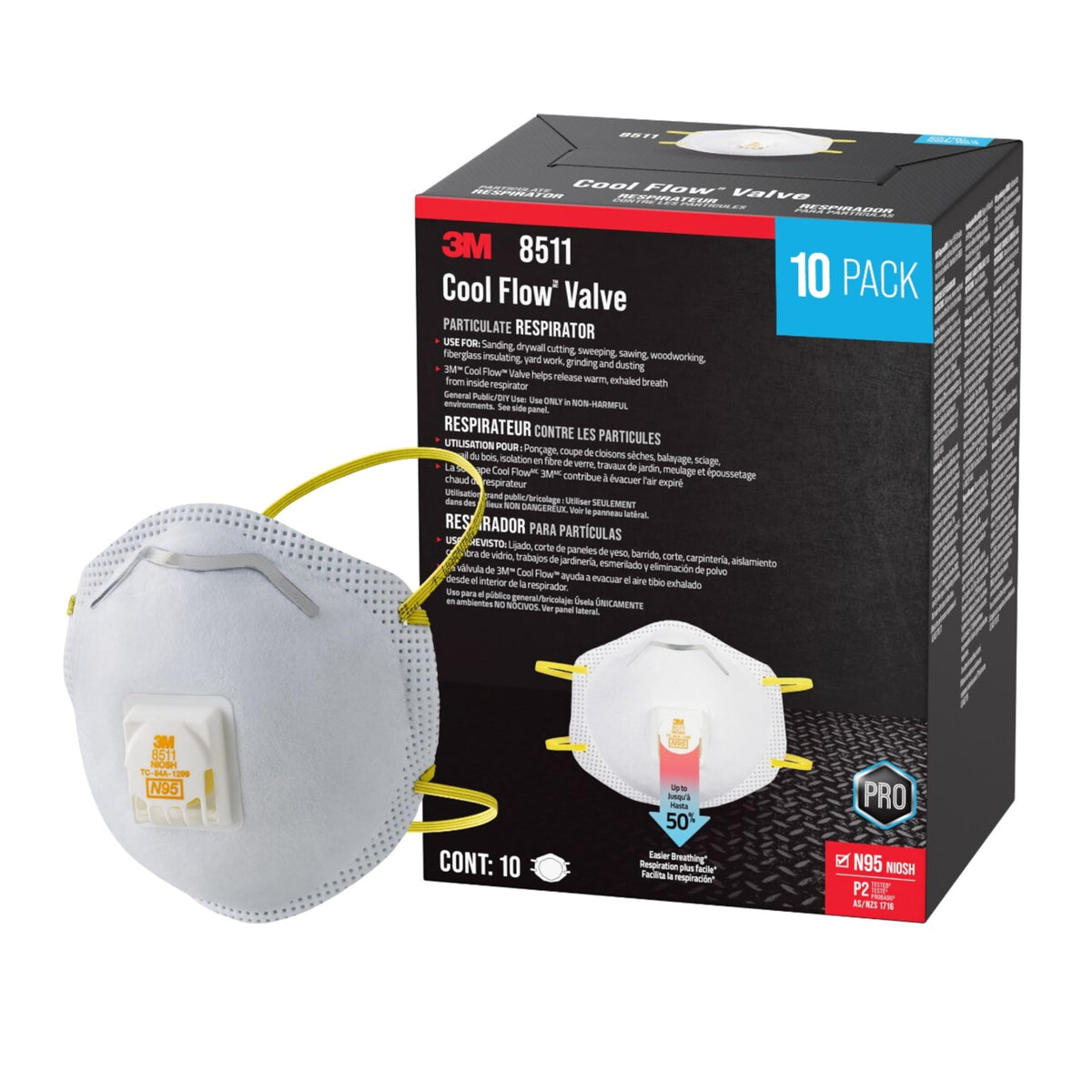 3M mascarilla 8511 vista frontal mostrando ajuste y forma, mayor comodidad