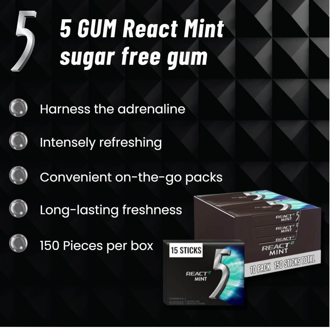 5 Gum detalle de la etiqueta con información de sin azúcar y marca