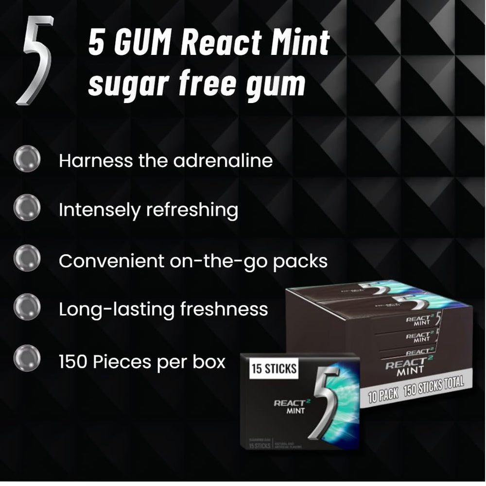 5 Gum detalle de la etiqueta con información de sin azúcar y marca