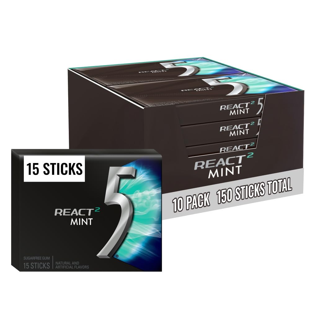 5 Gum pack frontal mostrando 10 paquetes y atractivo visual de menta