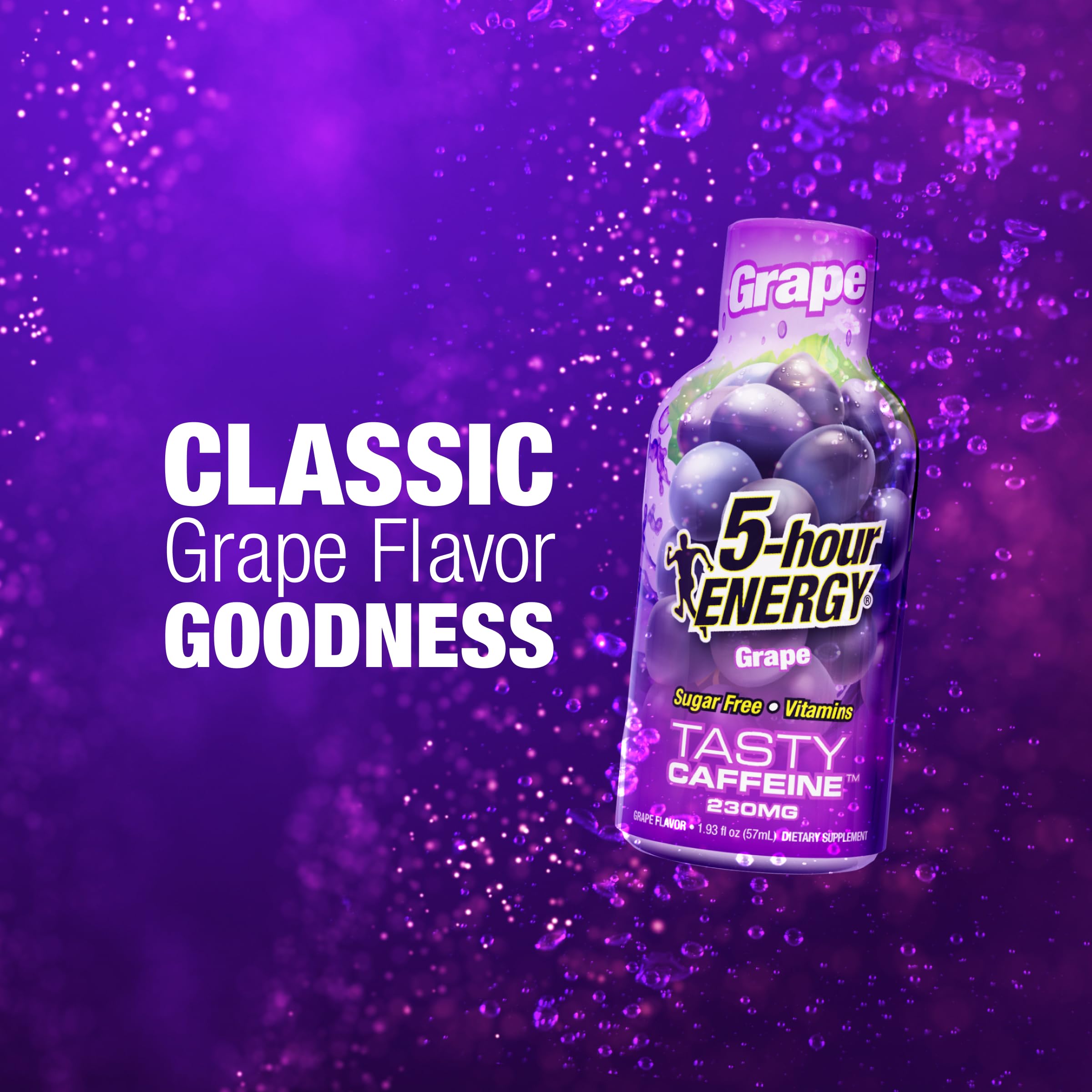 5-hour ENERGY detalle de la botella Grape que resalta diseño portátil y sellado