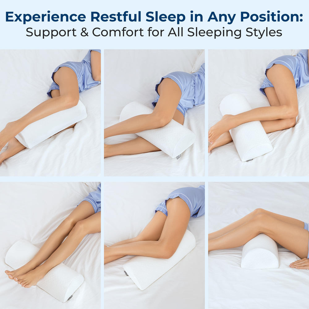 5 STARS UNITED almohada colocada bajo rodillas de persona durmiendo boca arriba