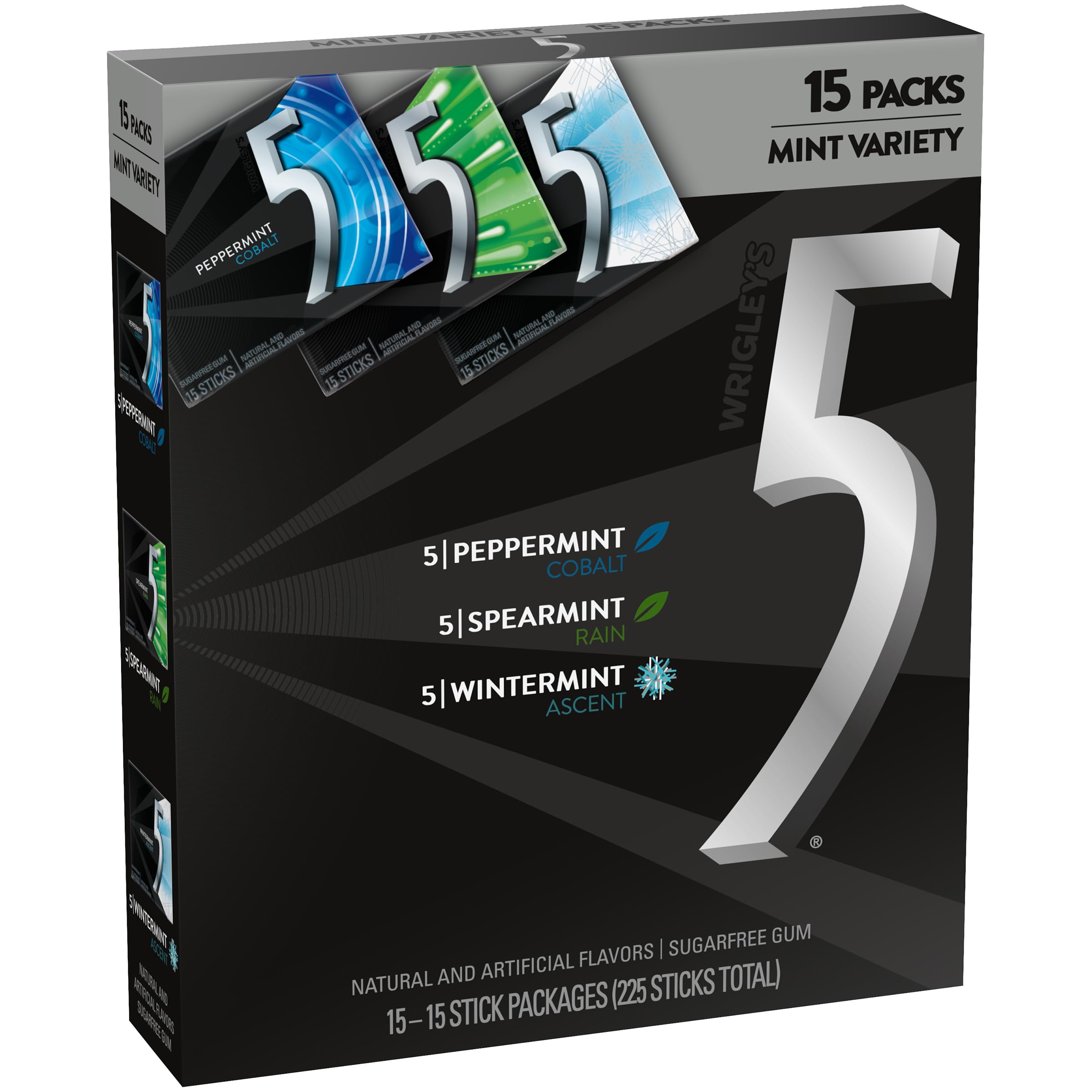 5 Gum frontal del empaque mostrando los tres sabores y conveniencia