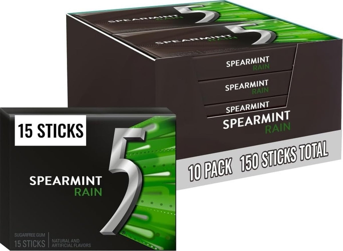 5 Gum empaque frontal Spearmint Rain mostrando diseño y frescor