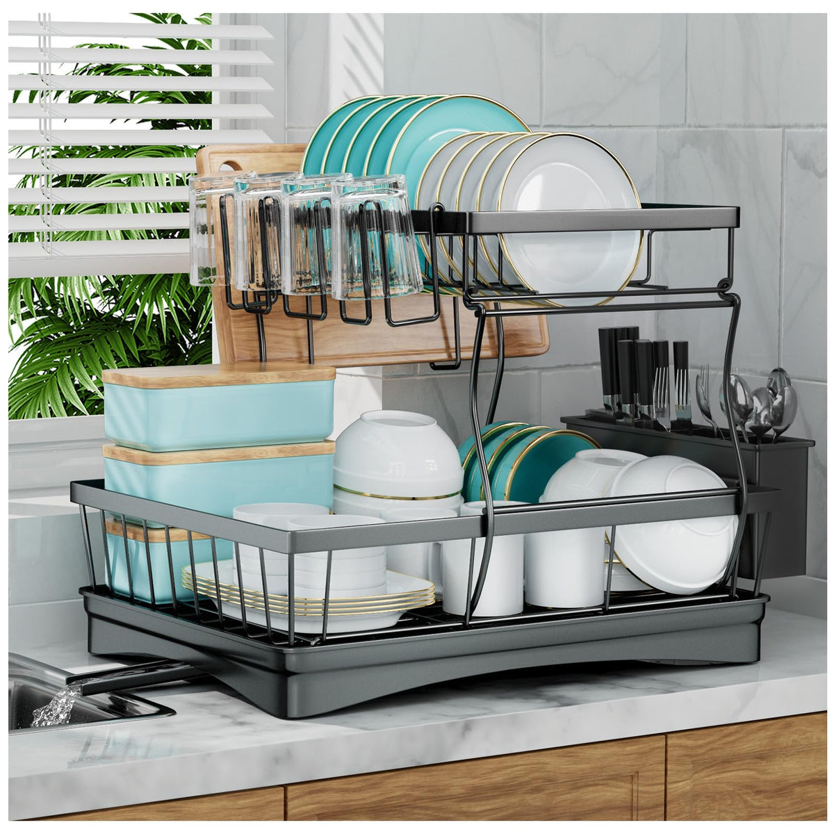 7 code escurridor frontal mostrando doble nivel y orden en la vajilla