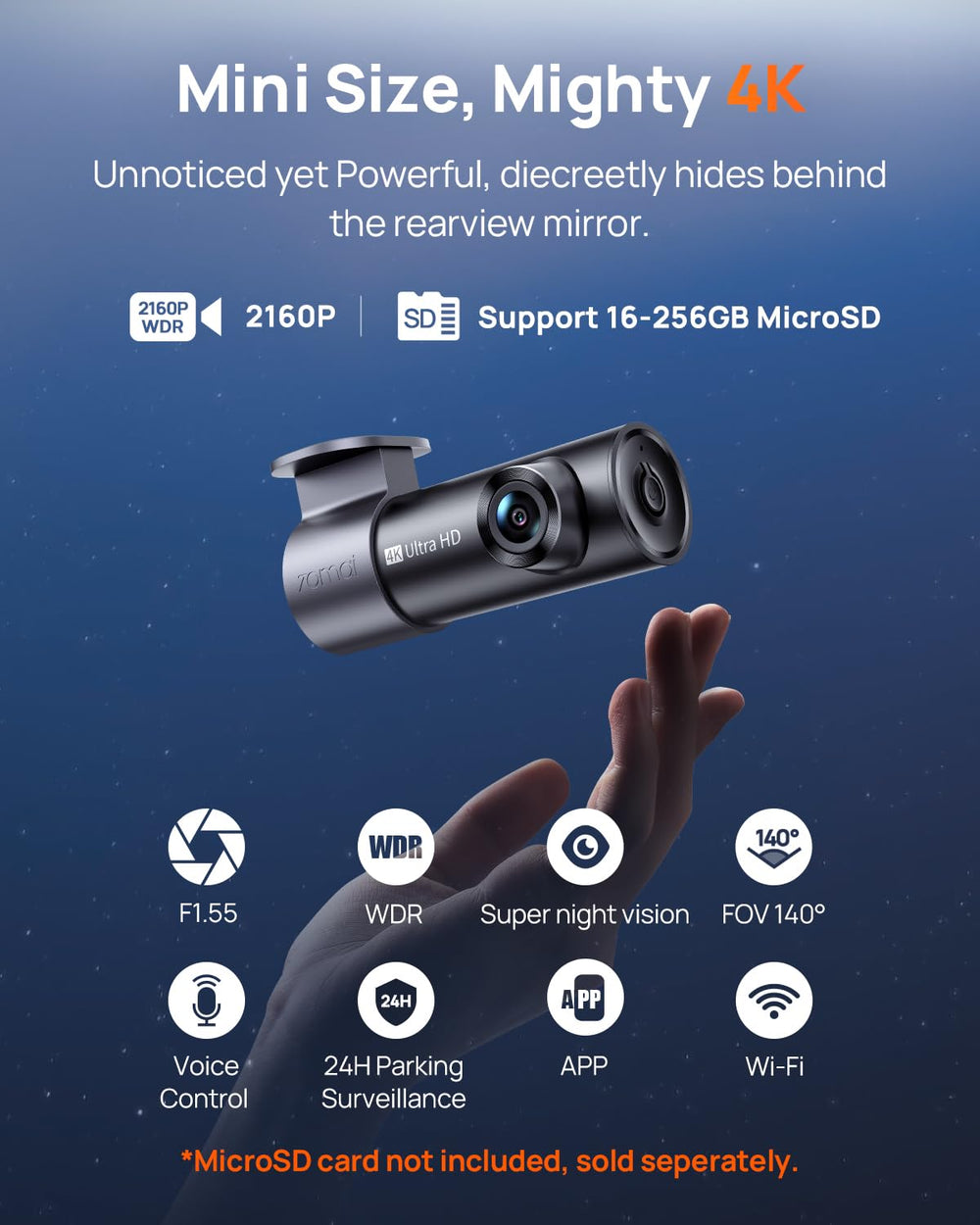 70mai M310 Plus mounted on windshield capturing wide-angle road coverage for safety