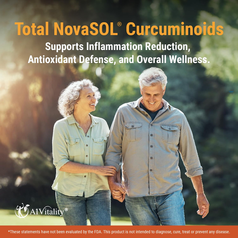 A1Vitality NovaSOL comparación entre polvo de cúrcuma y softgel enfatizando absorción