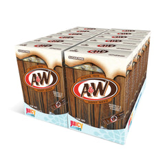 A&W empaque frontal mostrando 12 cajas y 72 sobres, conveniencia de porciones
