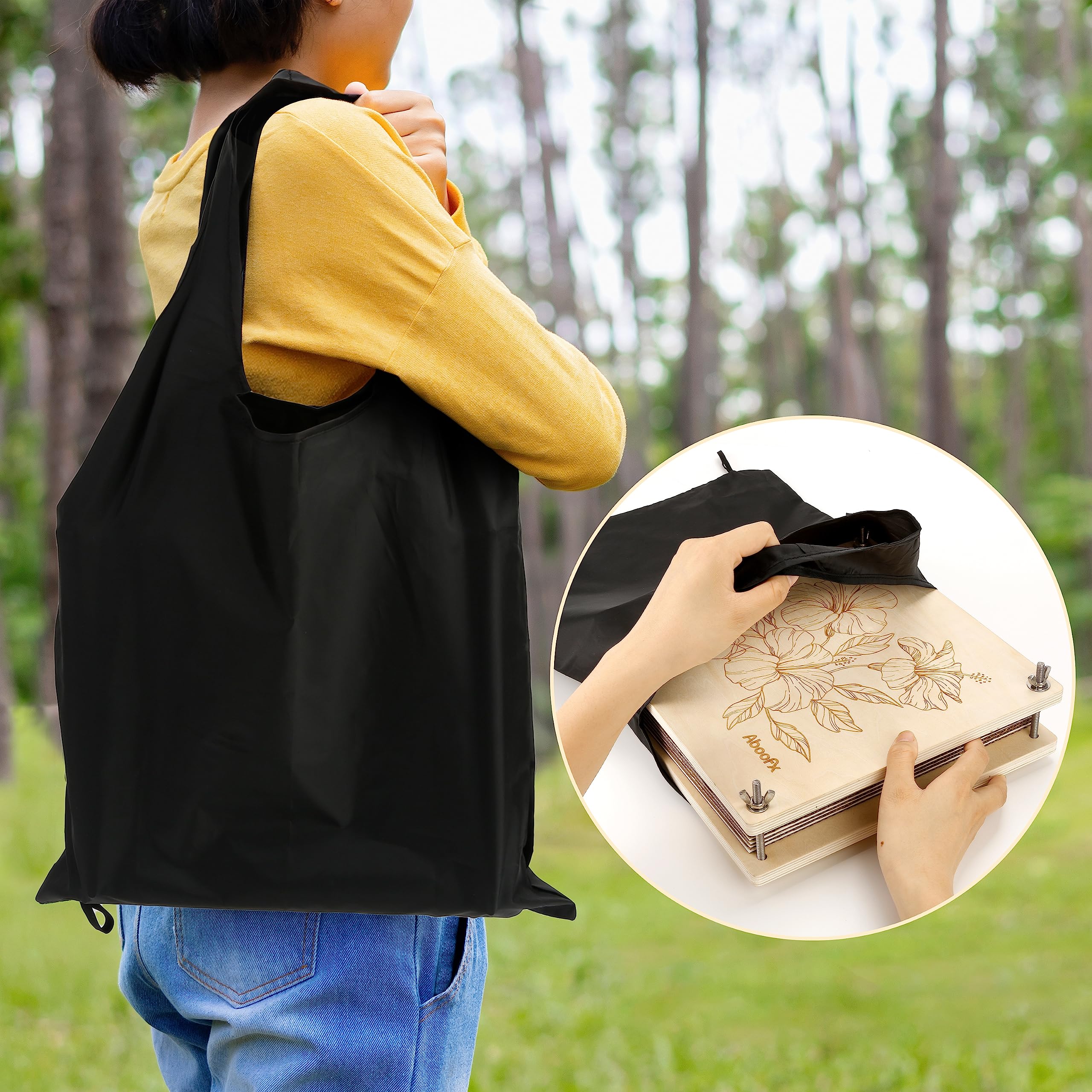 Aboofx tote bag holding press kit for easy portability benefit