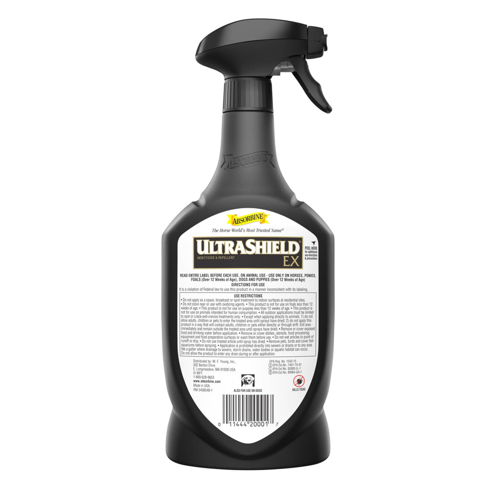 Absorbine UltraShield EX etiqueta informativa con instrucciones y precauciones