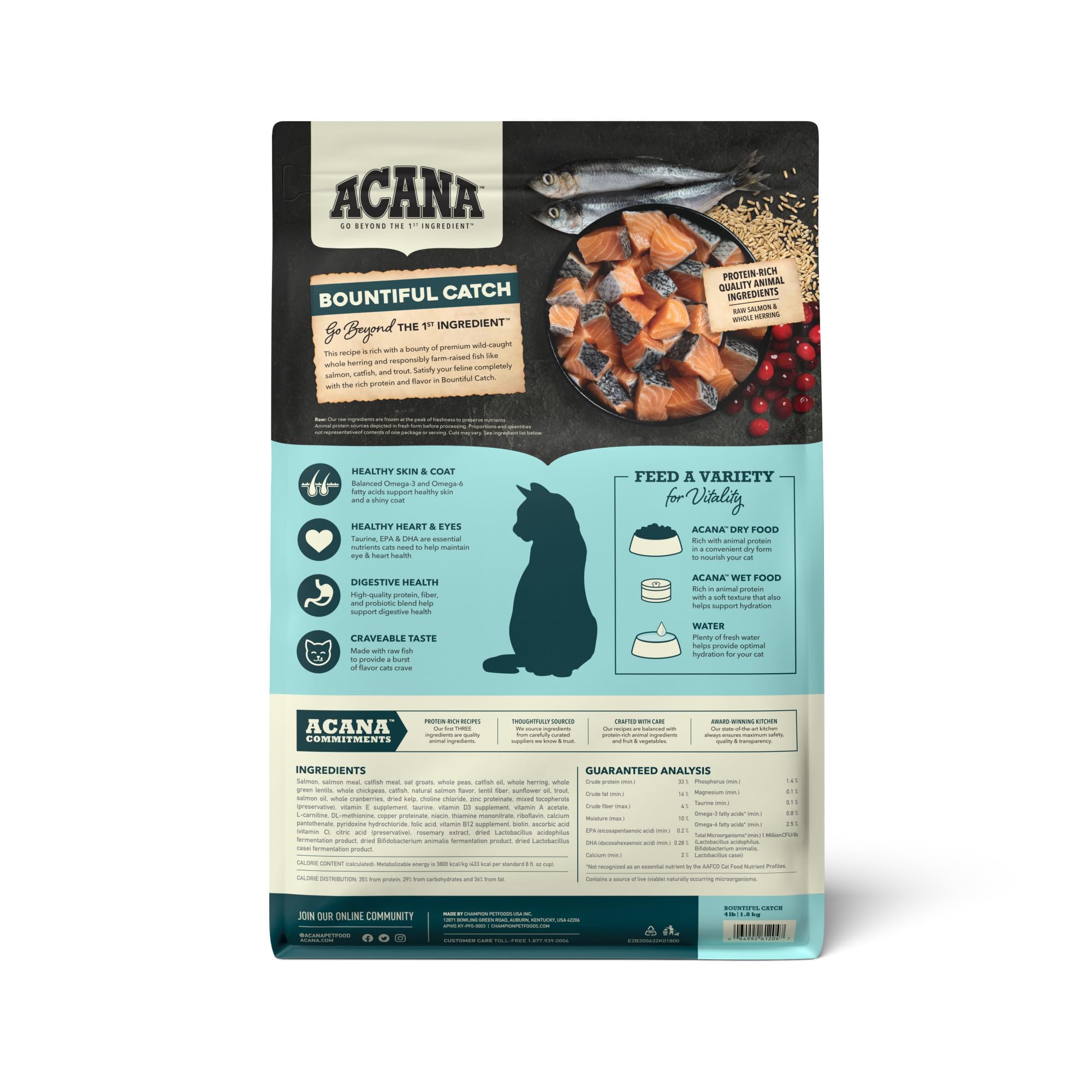 ACANA primer plano del kibble, textura apetitosa y alta proteína