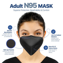 AccuMed BNX persona colocándose la mascarilla mostrando ajuste seguro