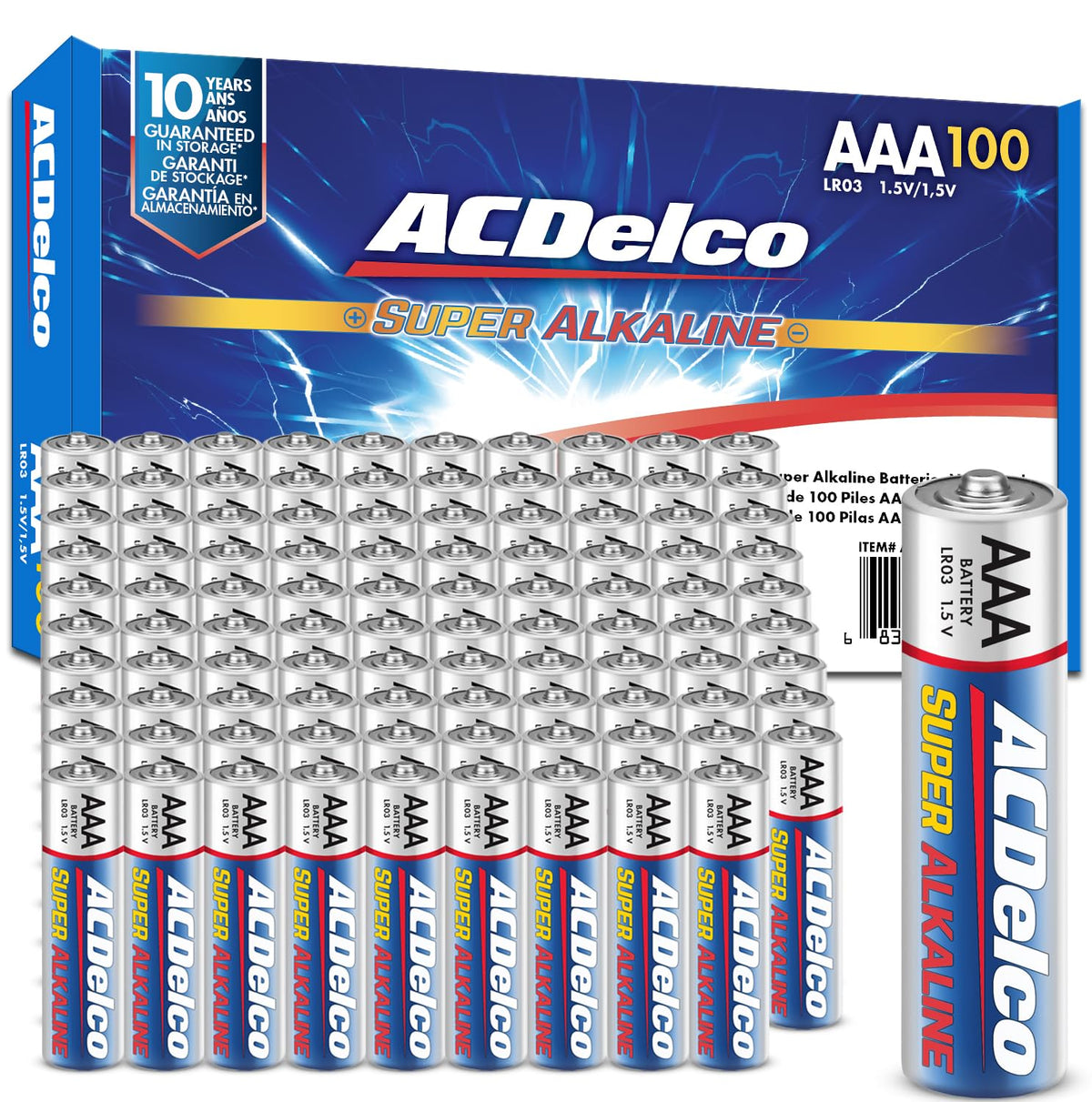 ACDelco frontal del empaque con 100 pilas para larga reserva