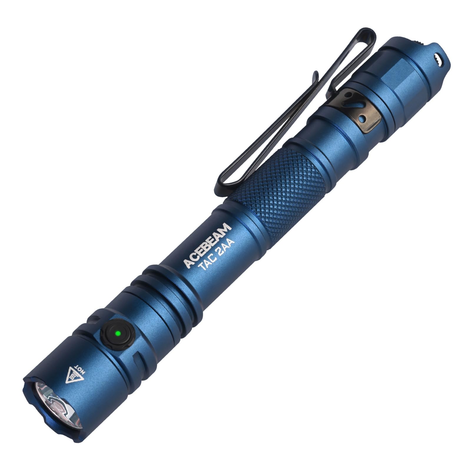 ACEBEAM TAC 2AA frontal mostrando cuerpo compacto y clip, ideal para EDC