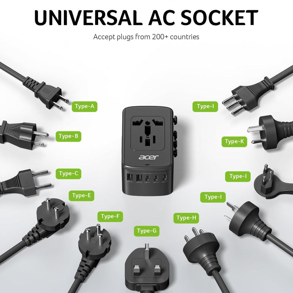 Acer adaptador en uso en habitación cargando dispositivos múltiples