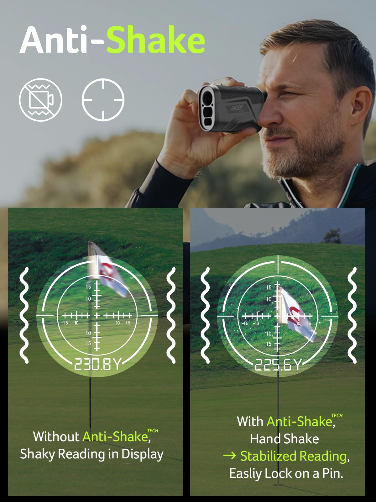 Acer close-up LCD display with clear numbers for rapid distance reading benefit