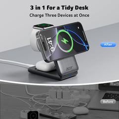 Detalle magnético MagSafe de Acer alineando el iPhone con su potencia máxima