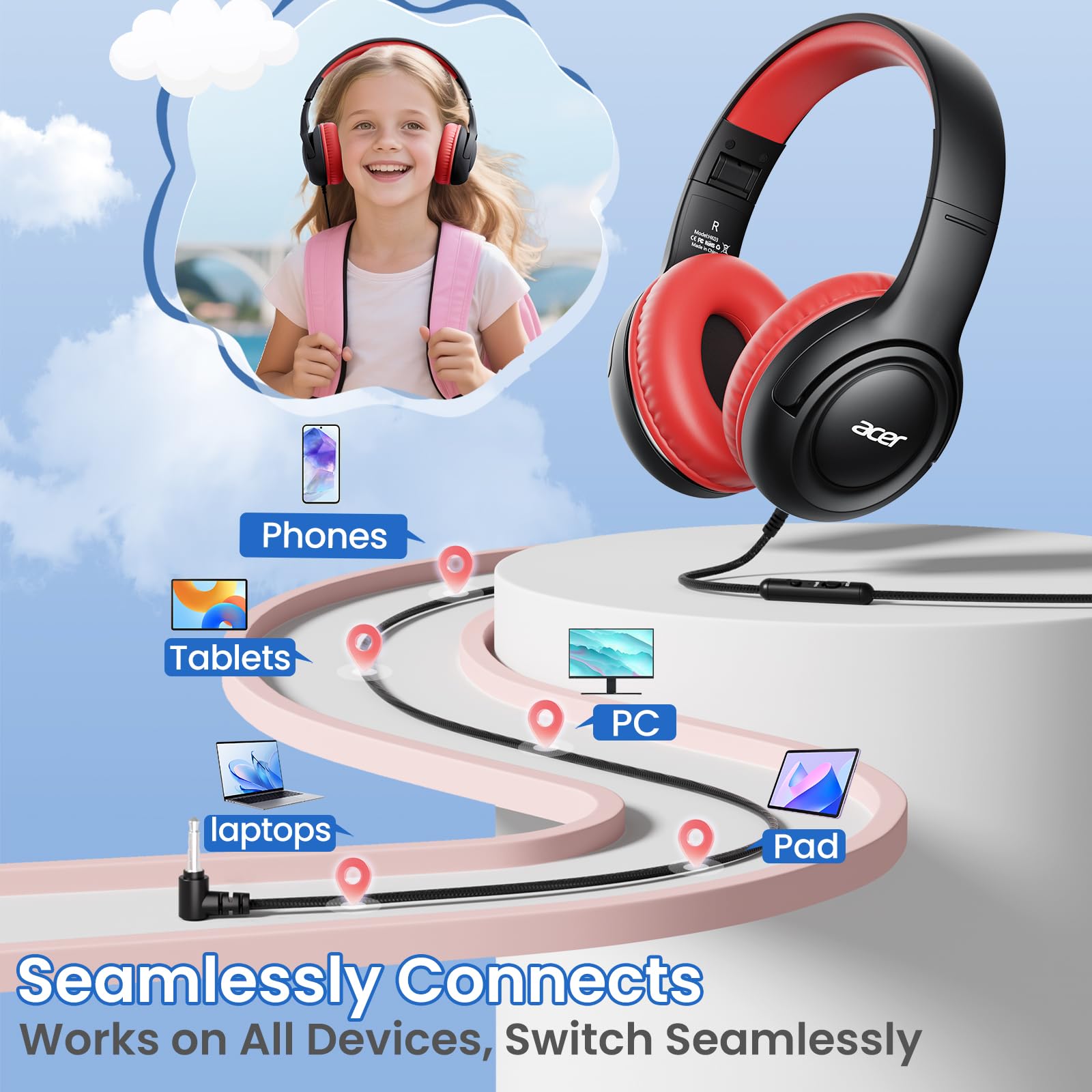 Acer HK03 junto a una regla para comparar tamaño y ajuste infantil