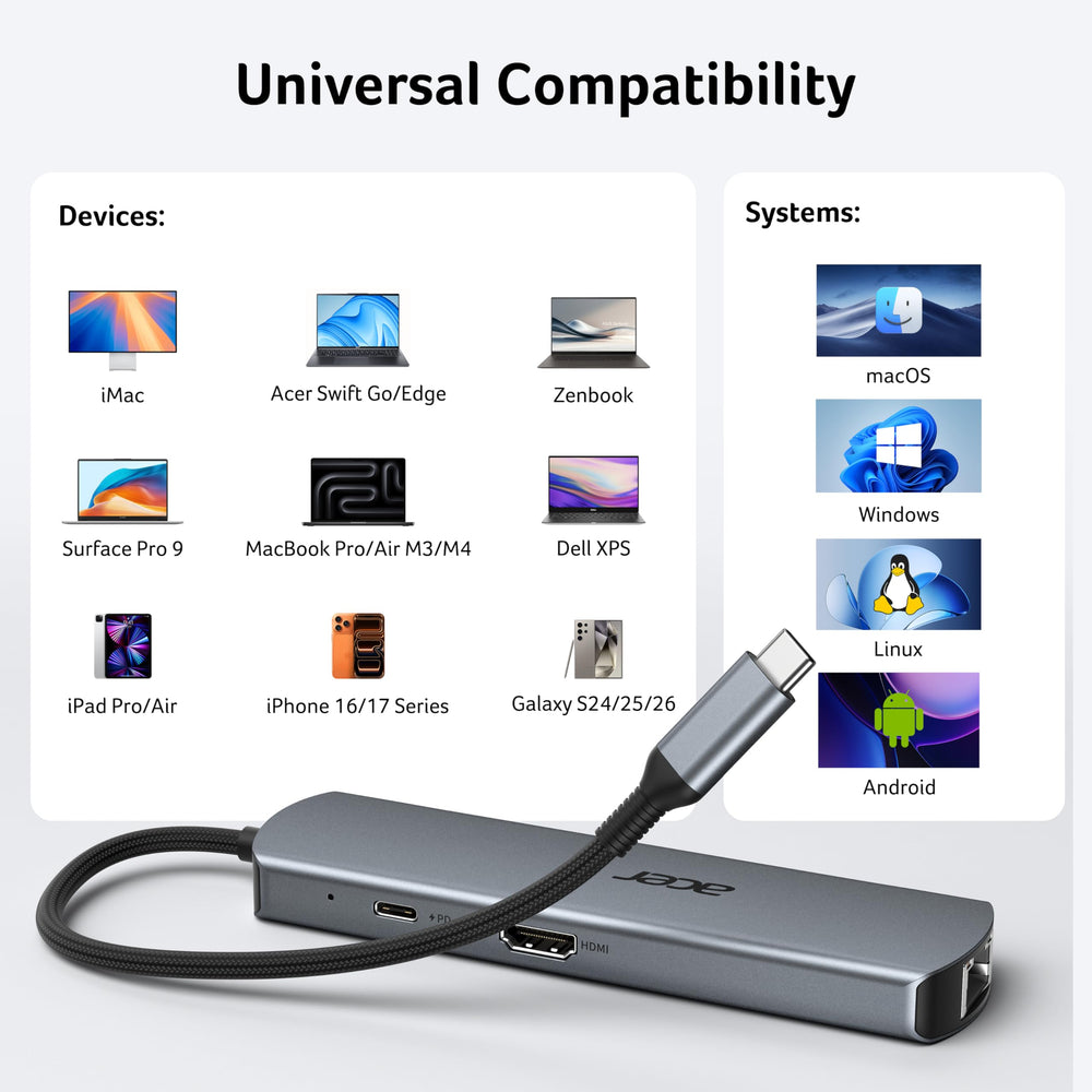 Acer hub junto a un portátil para comparar tamaño y portabilidad
