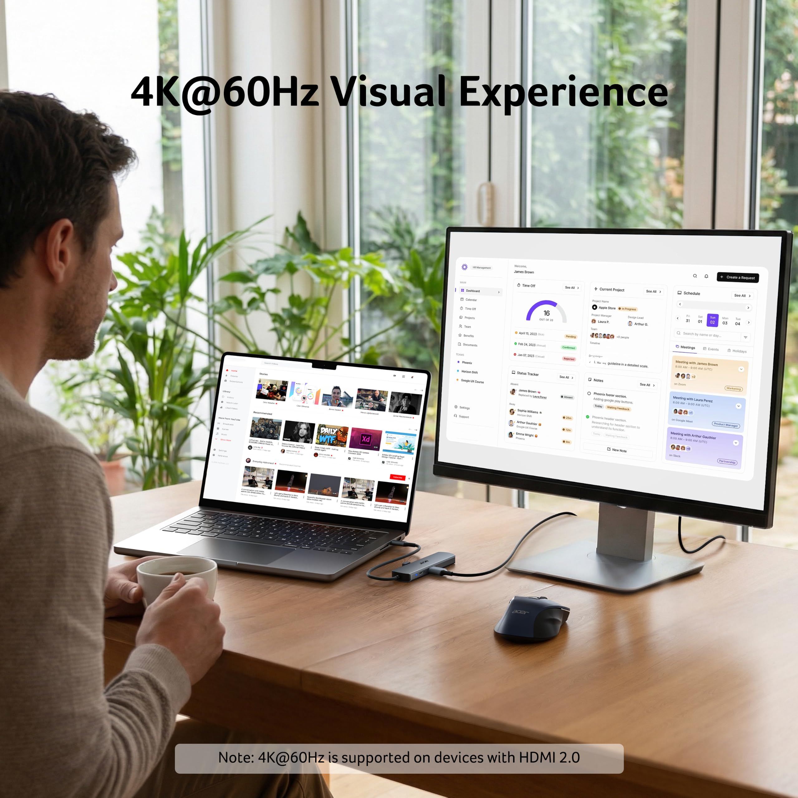 Acer hub conectado a monitor 4K mostrando imagen nítida para presentaciones