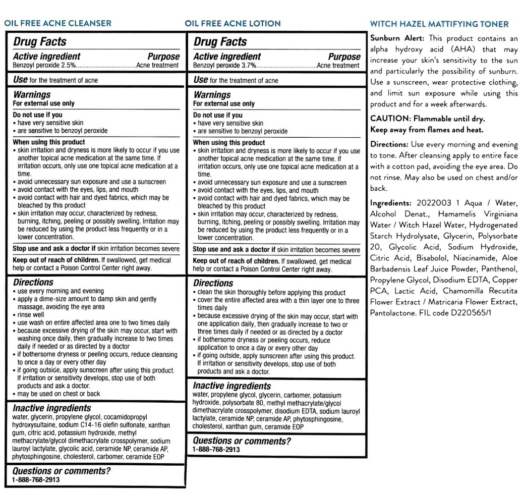 AcneFree primer plano de etiqueta describiendo ingredientes activos y beneficios