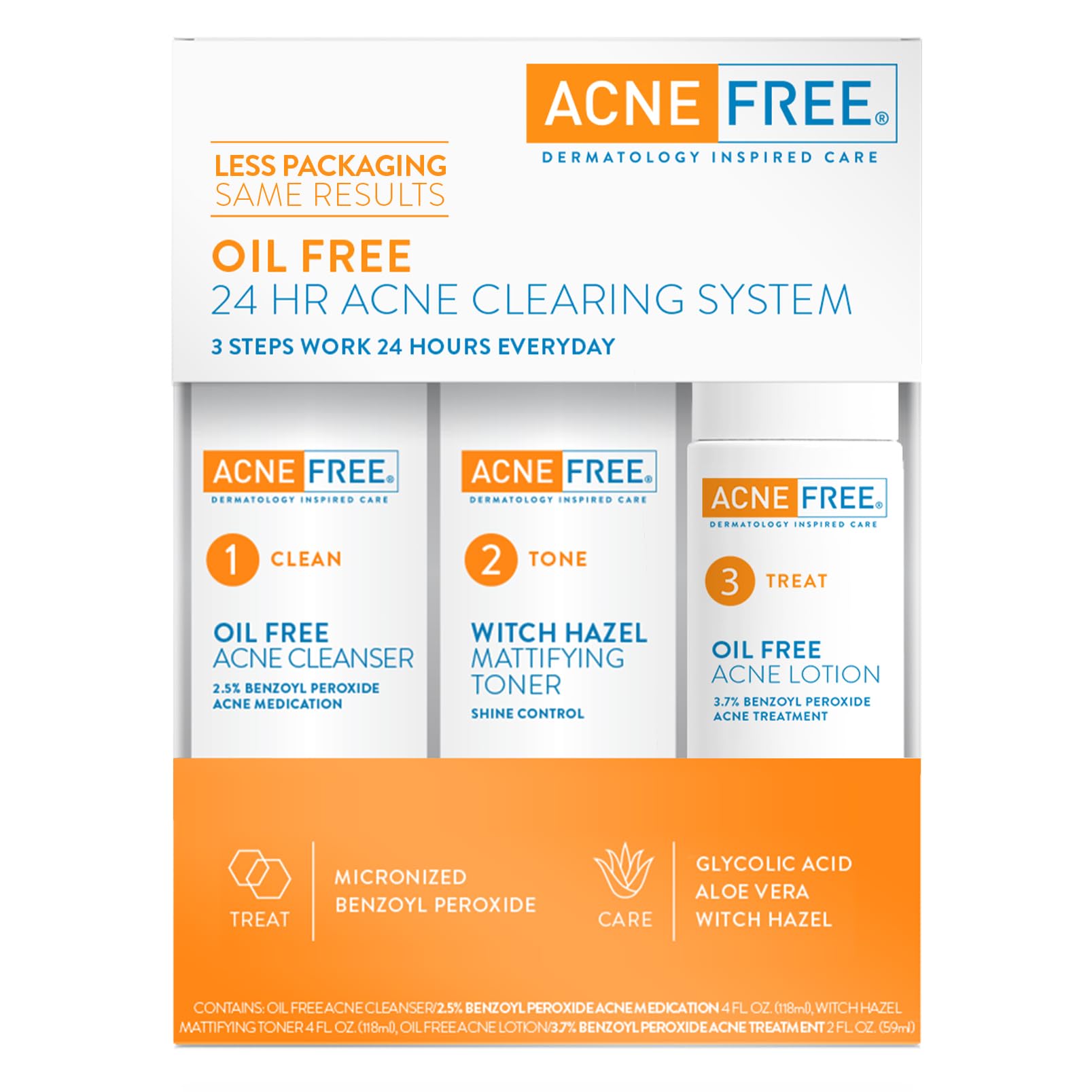 AcneFree comparación de tamaño en mano mostrando suministro para 60 días