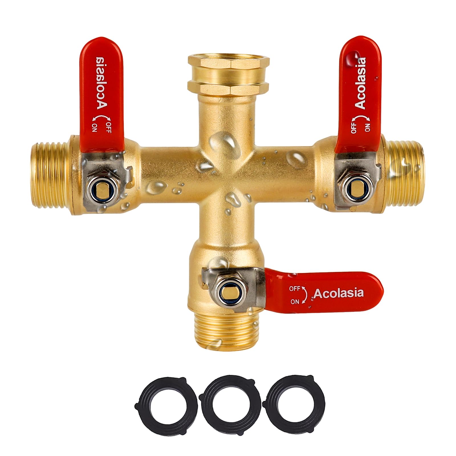 Acolasia conector 3 vías frontal mostrando construcción sólida y beneficio duradero