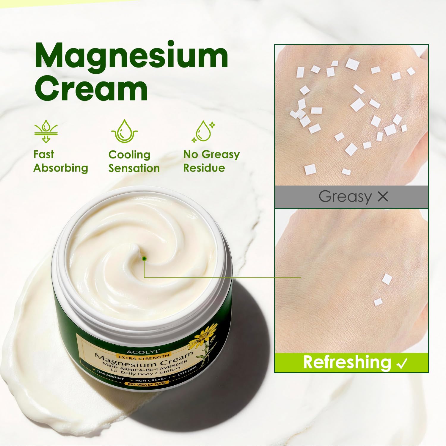 Acolye etiqueta de ingredientes con magnesio, MSM y árnica visibles
