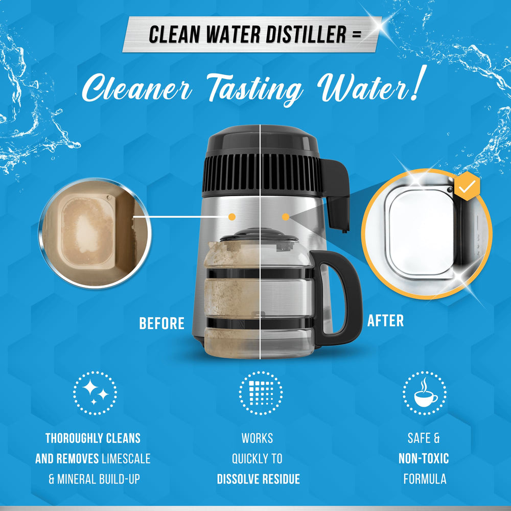 Etiqueta ACTIVE con instrucciones de uso claras para desincrustar destiladores y hervidores
