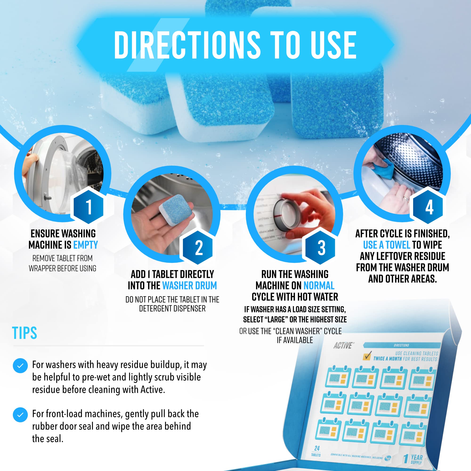 ACTIVE focus on washer gasket cleaned by tablet reducing odors and buildup