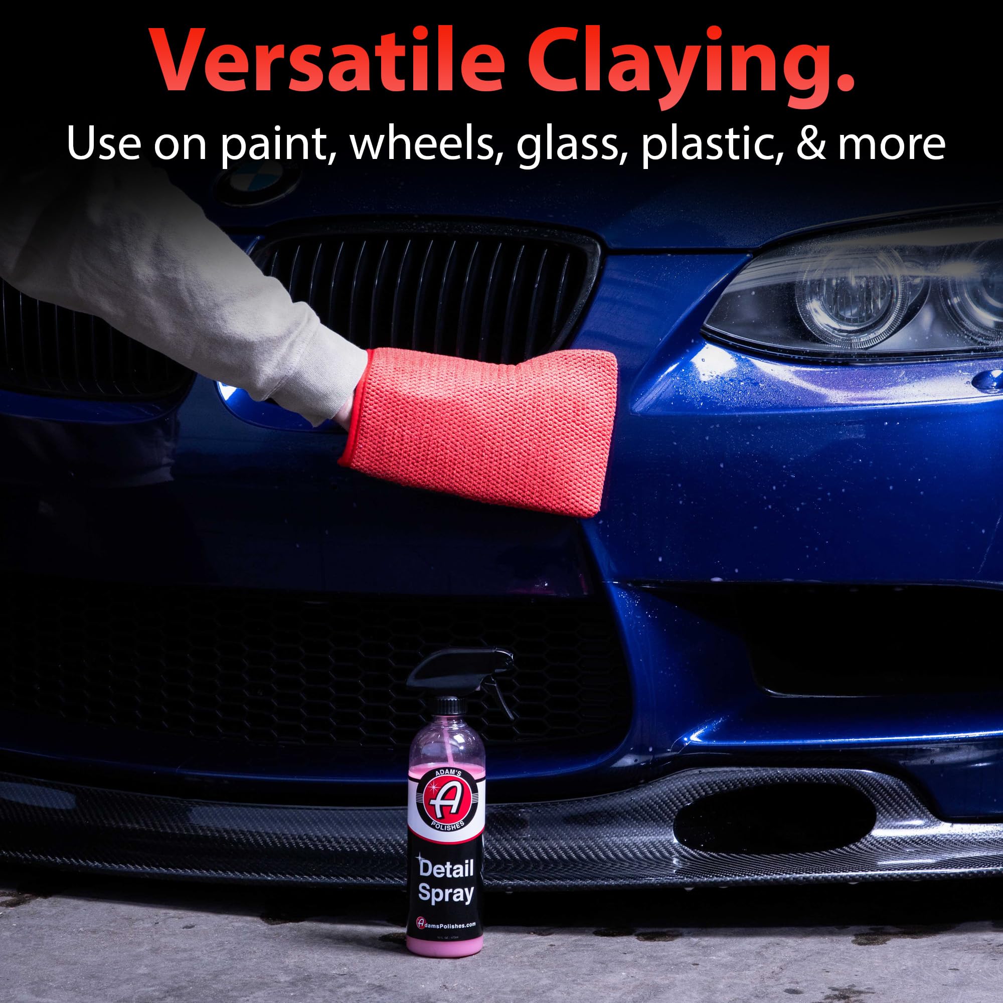 Adam's Polishes mitt packaging label highlighting medium grade clay and usage guidance